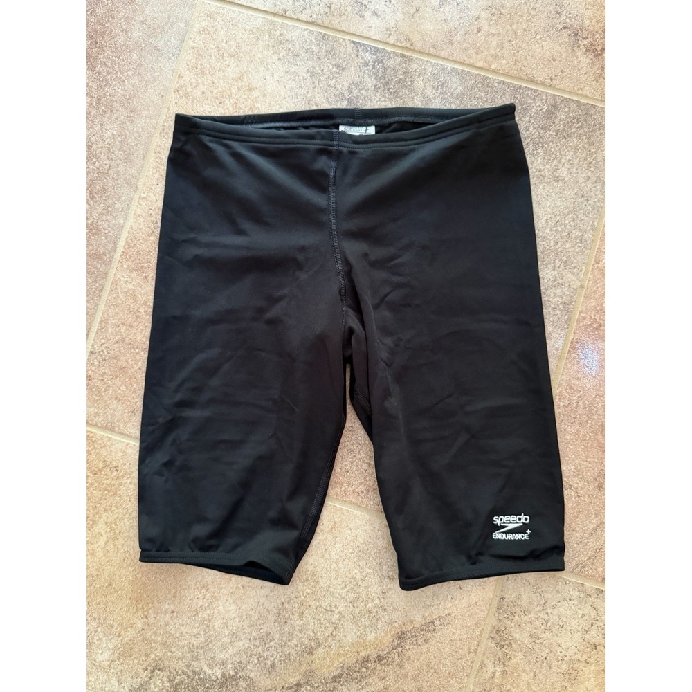 New Speedo Youth Men's Endurance+ Solid Black Jammer Swimsuit Size 34 NWT